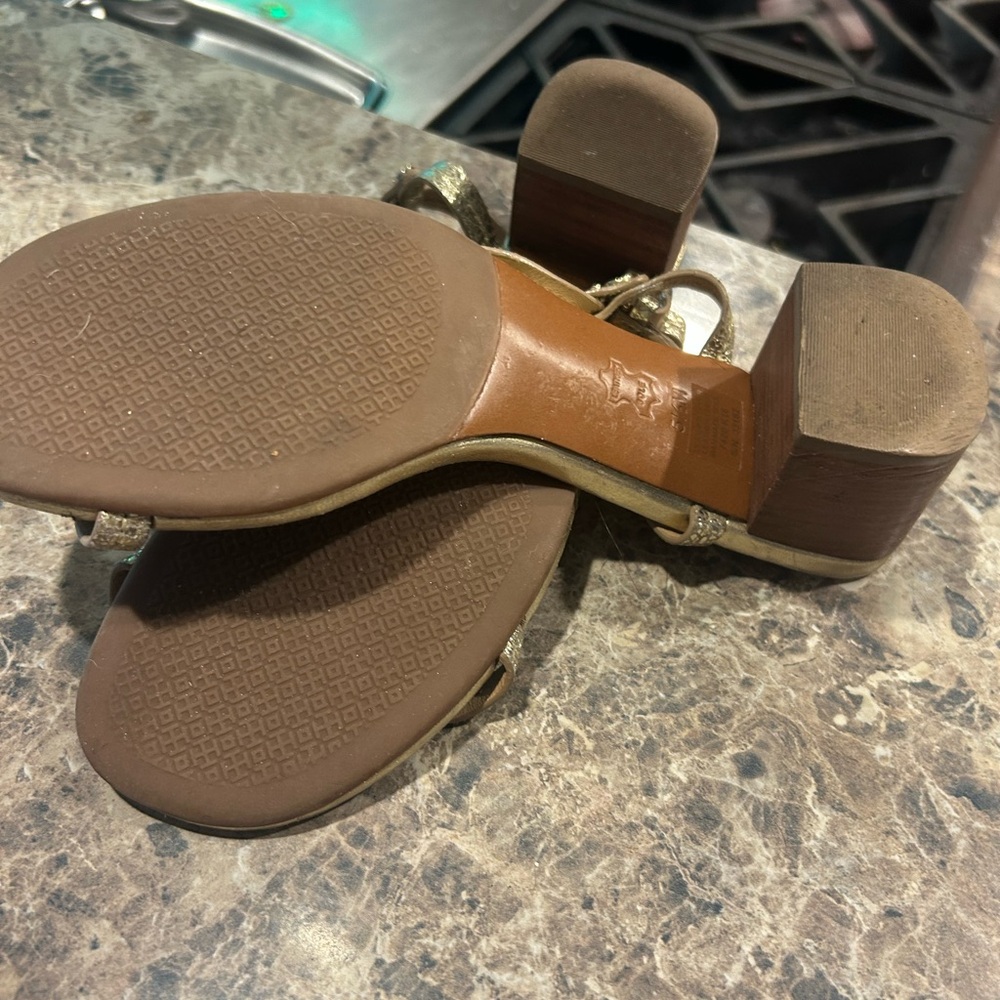 Tory Burch Gold Block Heel Sandals